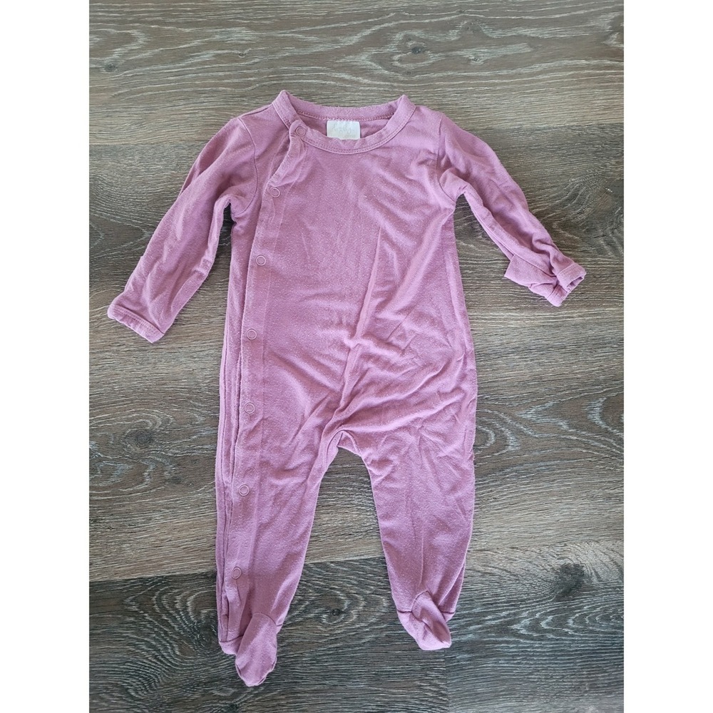 Baby Blueberrie Purple Footed Sleeper Romper Snaps Mitten Cuffs 0-3M Rayon #7